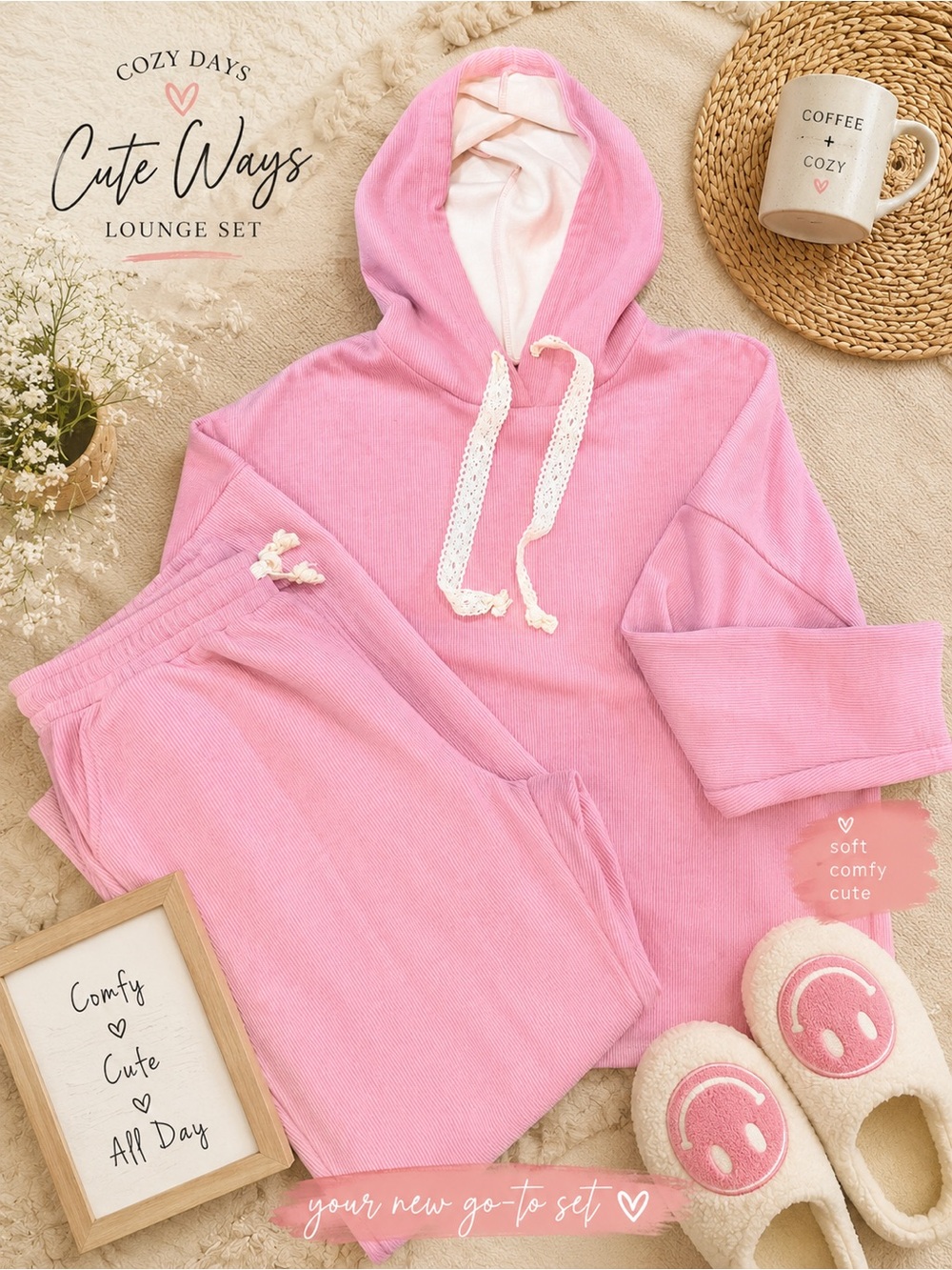 Cozy Pink Hooded Lounge Set